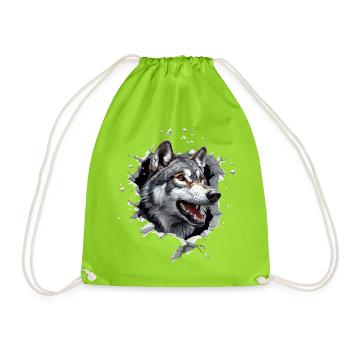 Funny Wolf Dog - Drawstring Bag - neon green - Front