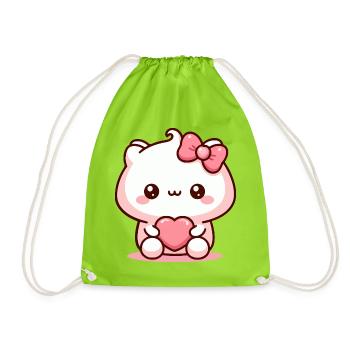 Kawaii Welpe mit Herz - Turnbeutel - Neongrün - Vorne