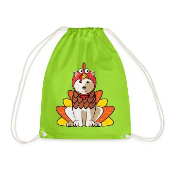 Kishu Inu Thanksgiving Cute Japanese Dog Lover - Drawstring Bag - neon green - Front