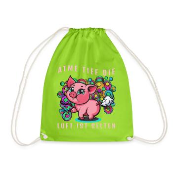 Pink Pig with Colorful Balloons (Furtz) - Drawstring Bag - neon green - Front