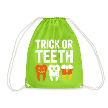 Trick or Teeth Halloween Tee - Drawstring Bag - neon green - Front