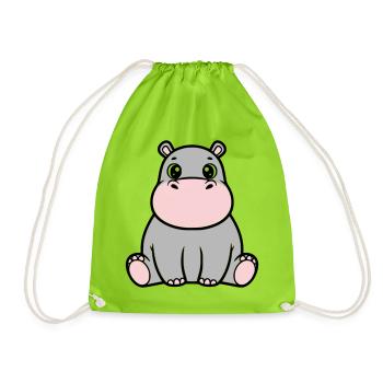 Süßes Baby Nilpferd Sitzend Kawaii - Turnbeutel - Neongrün - Vorne