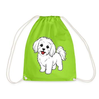 Maltese dog white - Drawstring Bag - neon green - Front