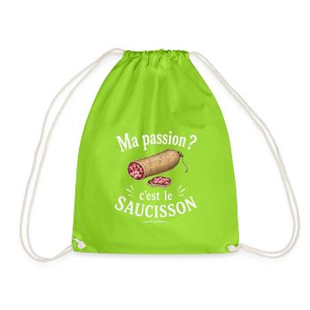 Cadeau Drôle : Ma passion c'est le saucisson - Sac de sport léger - vert néon - Devant