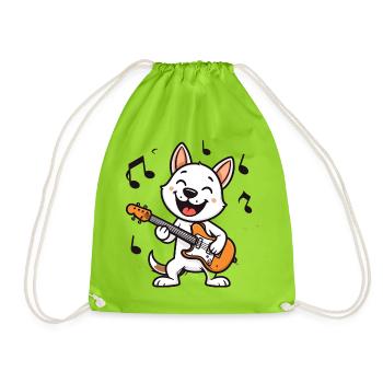 Funny Comic Cat Playing Guitar – Rocker Music - Drawstring Bag - neon green - Front