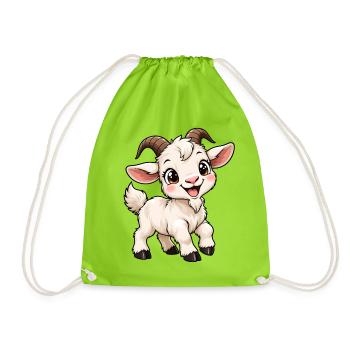Ziege Kawaii Style – Süßes Bauernhoftier - Turnbeutel - Neongrün - Vorne