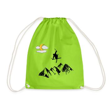 Berg mit Ski Freestyler - Turnbeutel - Neongrün - Vorne