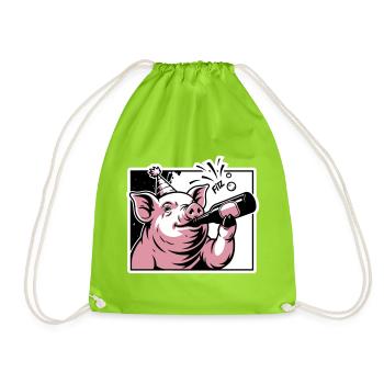 Cochon avec bouteille de fête et de célébration - Sac de sport léger - vert néon - Devant
