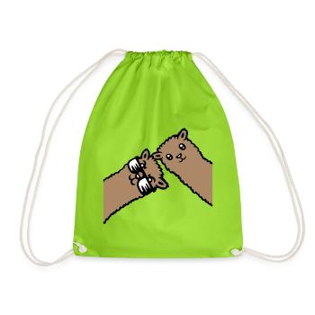 Two Brown Llamas Alpaca Sunglasses Curious - Drawstring Bag - neon green - Front