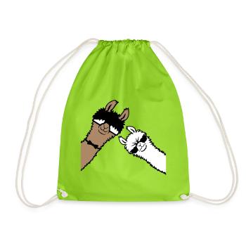 2 Coole Lamas Sonnenbrillen Lustige Nerd Freunde - Turnbeutel - Neongrün - Vorne
