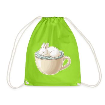 Sleeping rabbit in a cup - Drawstring Bag - neon green - Front