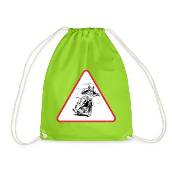 Conception du panneau d’avertissement pour les pilotes de motos sur circuit - Sac de sport léger - vert néon - Devant