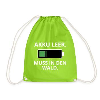 Akku Leer – Muss in den Wald - Turnbeutel - Neongrün - Vorne