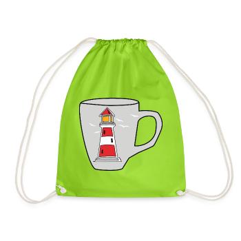 Tasse maritim Leuchtturm Ahoi Signal Nautik Turm - Turnbeutel - Neongrün - Vorne