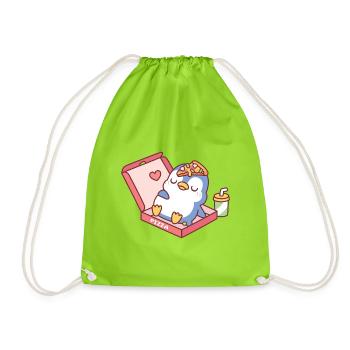Mignon manchot bleu rassasié après avoir mangé de la pizza drôle - Sac de sport léger - vert néon - Devant