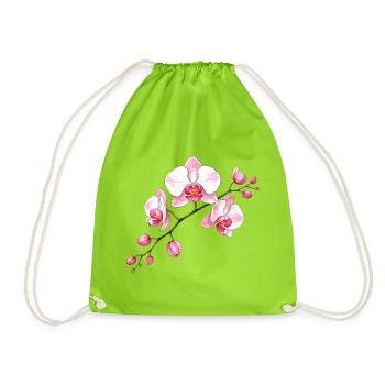 Orchidee Blütenzweig Illustration Florales Motiv - Turnbeutel - Neongrün - Vorne