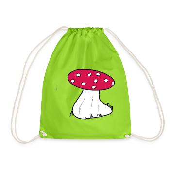 Red Toadstool Cartoon Pattern - Drawstring Bag - neon green - Front