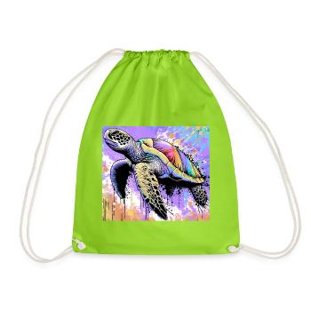 turtle - Drawstring Bag - neon green - Front