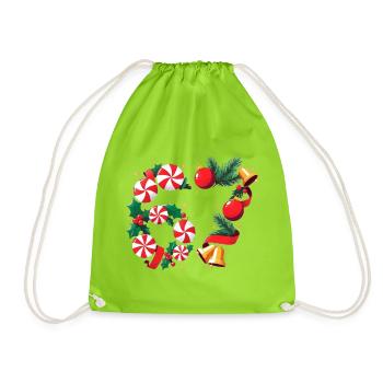 67 Candy Peppermint Christmas Wreath six seven - Drawstring Bag - neon green - Front