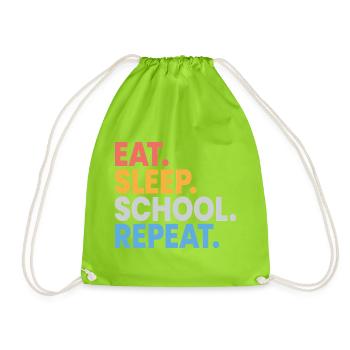 Essen, schlafen, Schule wiederholen, Schüler, lustiges Geschenk - Turnbeutel - Neongrün - Vorne