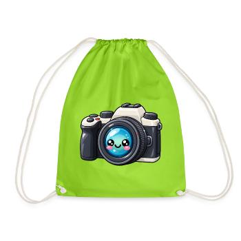 Kawaii Kamera Blickfang - Turnbeutel - Neongrün - Vorne