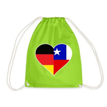 Deutsch-Chilenisches Flaggenherz - Turnbeutel - Neongrün - Vorne