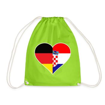 Deutsch-Kroatisches Flaggenherz - Turnbeutel - Neongrün - Vorne