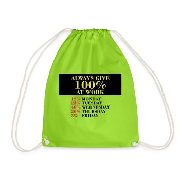 100 percent AT WORK - Turnbeutel - Neongrün - Vorne