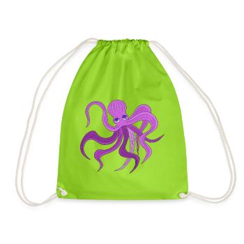 A fluffy octopus swinging tentacles - Drawstring Bag - neon green - Front