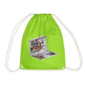 Transparente CAD-Schaltkreiskunst beim Laptop - Turnbeutel - Neongrün - Vorne
