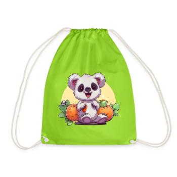 Cuddly Panda Autumn Pumpkins - Drawstring Bag - neon green - Front