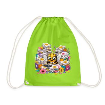Office Bee in paper chaos - Drawstring Bag - neon green - Front