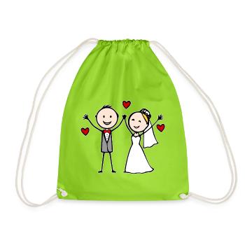 Wedding Couple Cartoon Cheerful - Drawstring Bag - neon green - Front