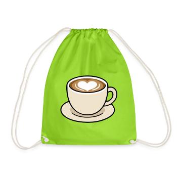 Niedliche Heart Latte Kaffeetasse Illustration - Turnbeutel - Neongrün - Vorne
