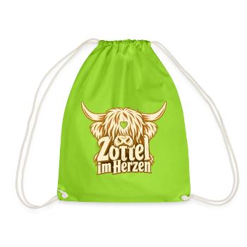 Hochlandrind Fan Geschenk Bauernhof Landleben - Turnbeutel - Neongrün - Vorne