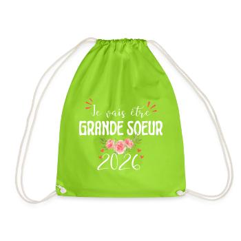 I Will Be Big Sister 2026 Pregnancy Announcement - Drawstring Bag - neon green - Front
