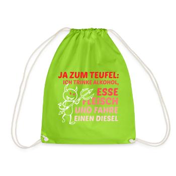 Ja zum Teufel ich trinke Alkohol Esse Fleisch - Turnbeutel - Neongrün - Vorne