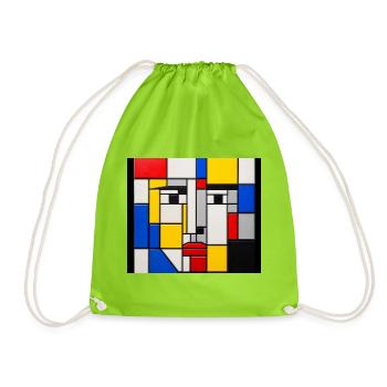 Mondrian-Gesichtsmosaik - Turnbeutel - Neongrün - Vorne
