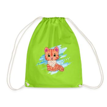Chat orange mignon avec une écharpe - Sac de sport léger - vert néon - Devant