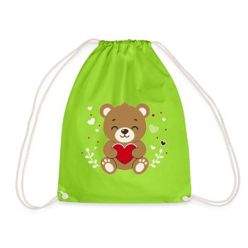 Cute Teddy Bear with Heart Kawaii Motif - Drawstring Bag - neon green - Front