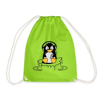 Cooler Pinguin mit Kopfhörern auf Eis - Turnbeutel - Neongrün - Vorne