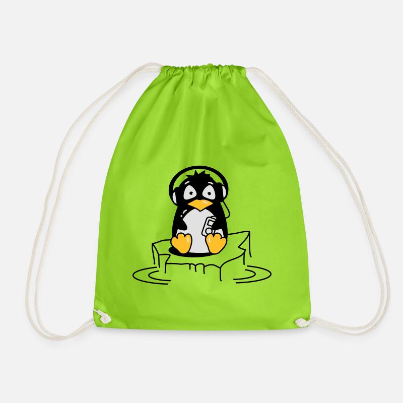 Cooler Pinguin mit Kopfhörern auf Eis - Turnbeutel - Neongrün