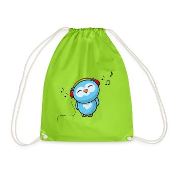 Little Music Owl - Kawaii Brother Sister Owls - Drawstring Bag - neon green - Front