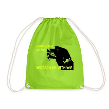 German Drahhaar portrait with text - Drawstring Bag - neon green - Front