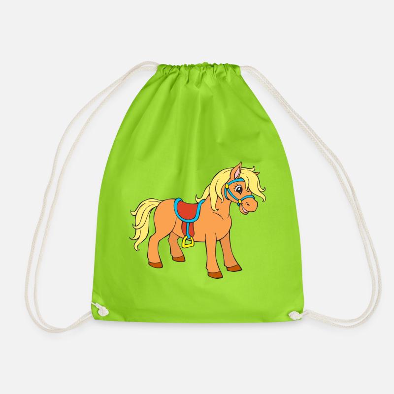 Fröhliches Pony Kleines Pferd - Turnbeutel - Neongrün