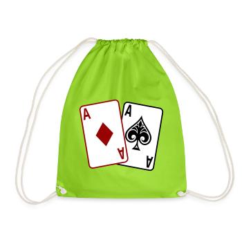 Poker Karten – Texas Hold’em Casino Design - Turnbeutel - Neongrün - Vorne