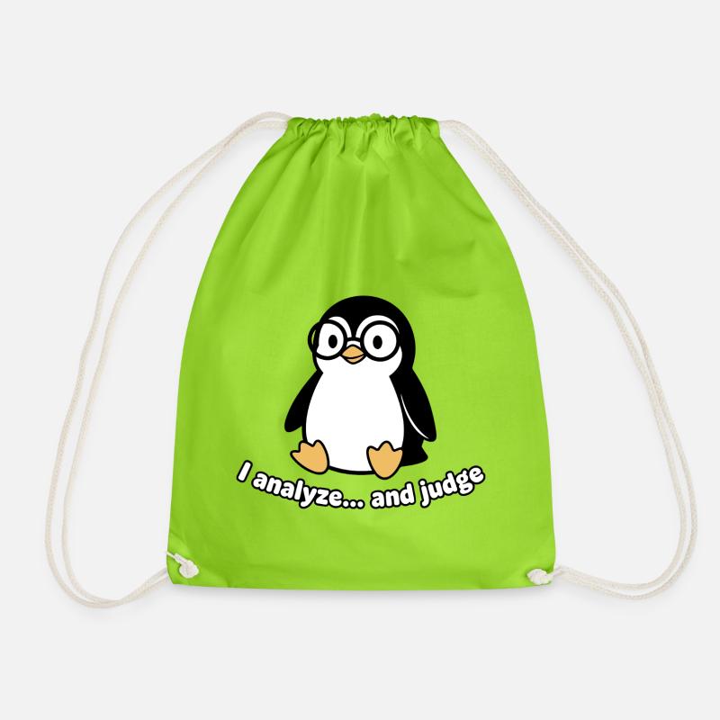 Penguin Thinker with Glasses - Drawstring Bag - neon green