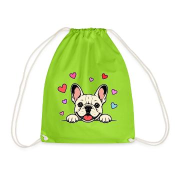 Französische_Bulldogge_Pfoten_mit_Herz_beige - Drawstring Bag - neon green - Front