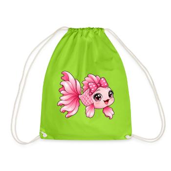 Kawaii Pink Fish mit Schleife und Herzen - Turnbeutel - Neongrün - Vorne