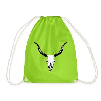 Rinderschädel / Knochenschädel von einem Stier - Turnbeutel - Neongrün - Vorne